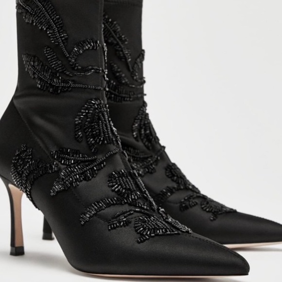 Zara Basics Black Satin Beaded Booties Boots - Picture 14 of 14